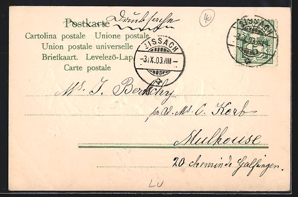 Cartoline postali: Litho Luzern, Löwen-Denkmal, Kranz mit  – Usato da Berlin venduto da bartko-reher 1