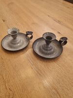 2 Vintage Kerzenständer, grau emailliert,