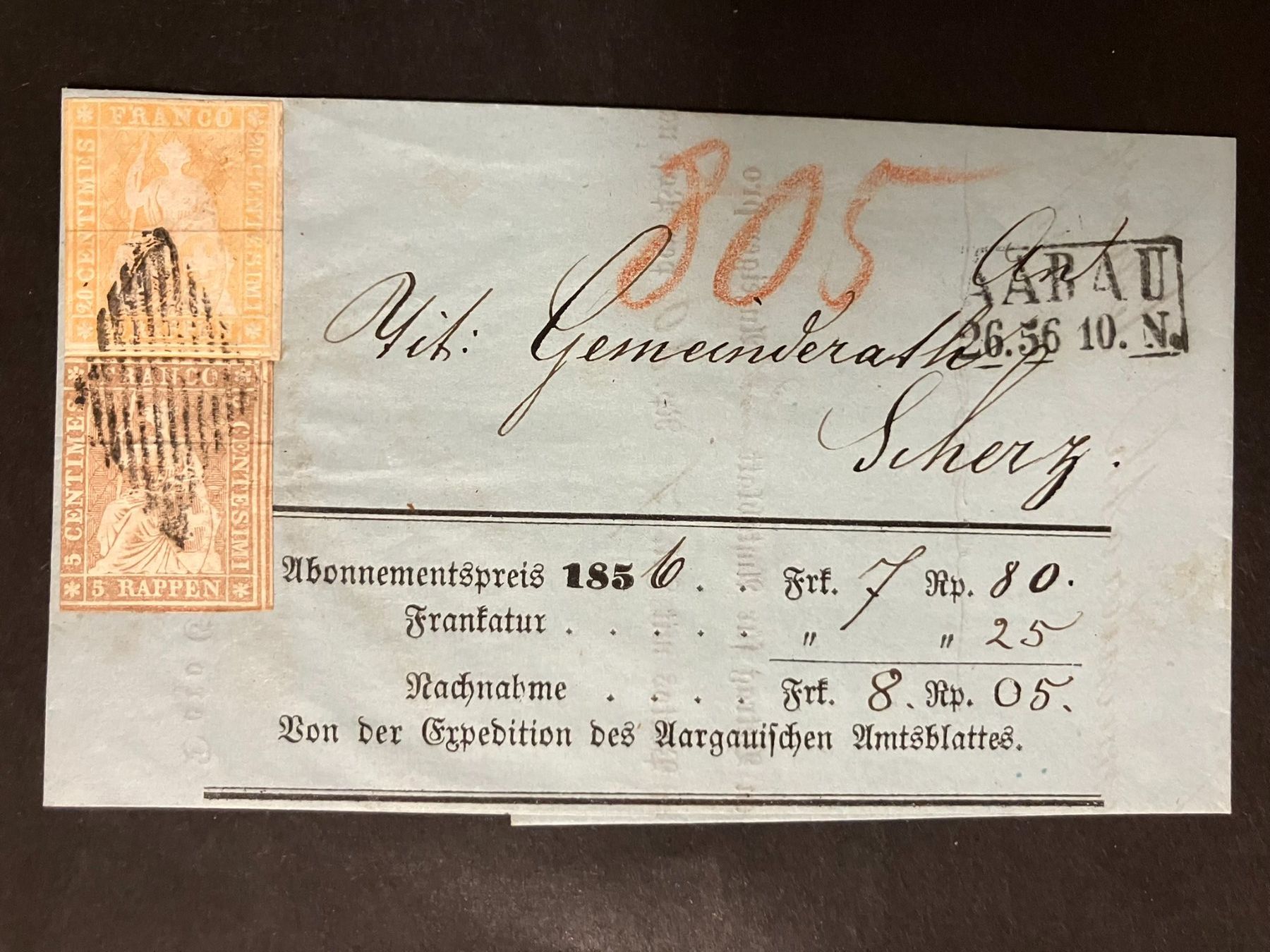 Tutti i francobolli: 1856 Strubel 22B + 25B auf Brief, beide angeschnitten – Usato da Würenlos venduto da Eulenpostuhu