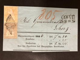 1856 Strubel 22B + 25B auf Brief, beide angeschnitten