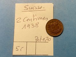 SUISSE : 2 CENTIMES 1938