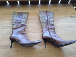 Elegante, braune Damenlederstiefel, Grösse 39