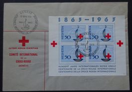 Rotkreuz-Block auf passendem Umschlag + Stempel