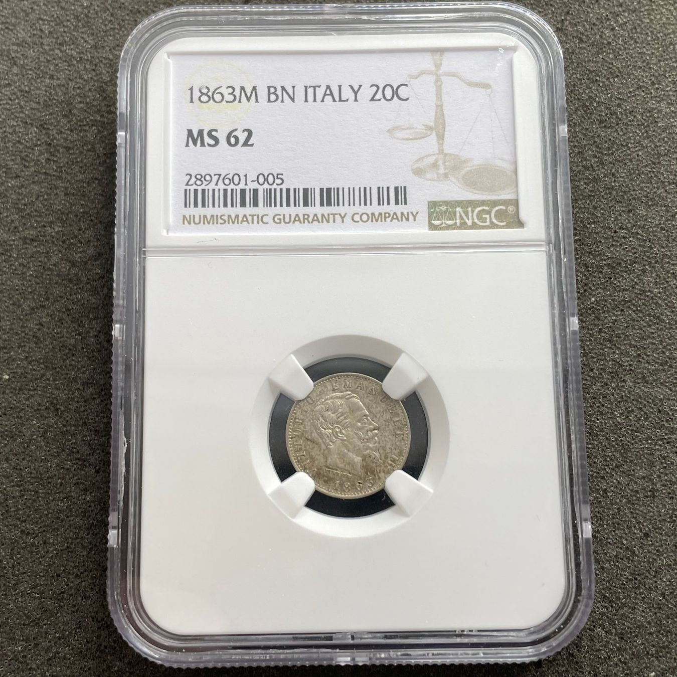 Alle Münzen: 20 Centesimi 1863 M Italien NGC MS 62 – Gebraucht aus Reitnau von tb-muenzen