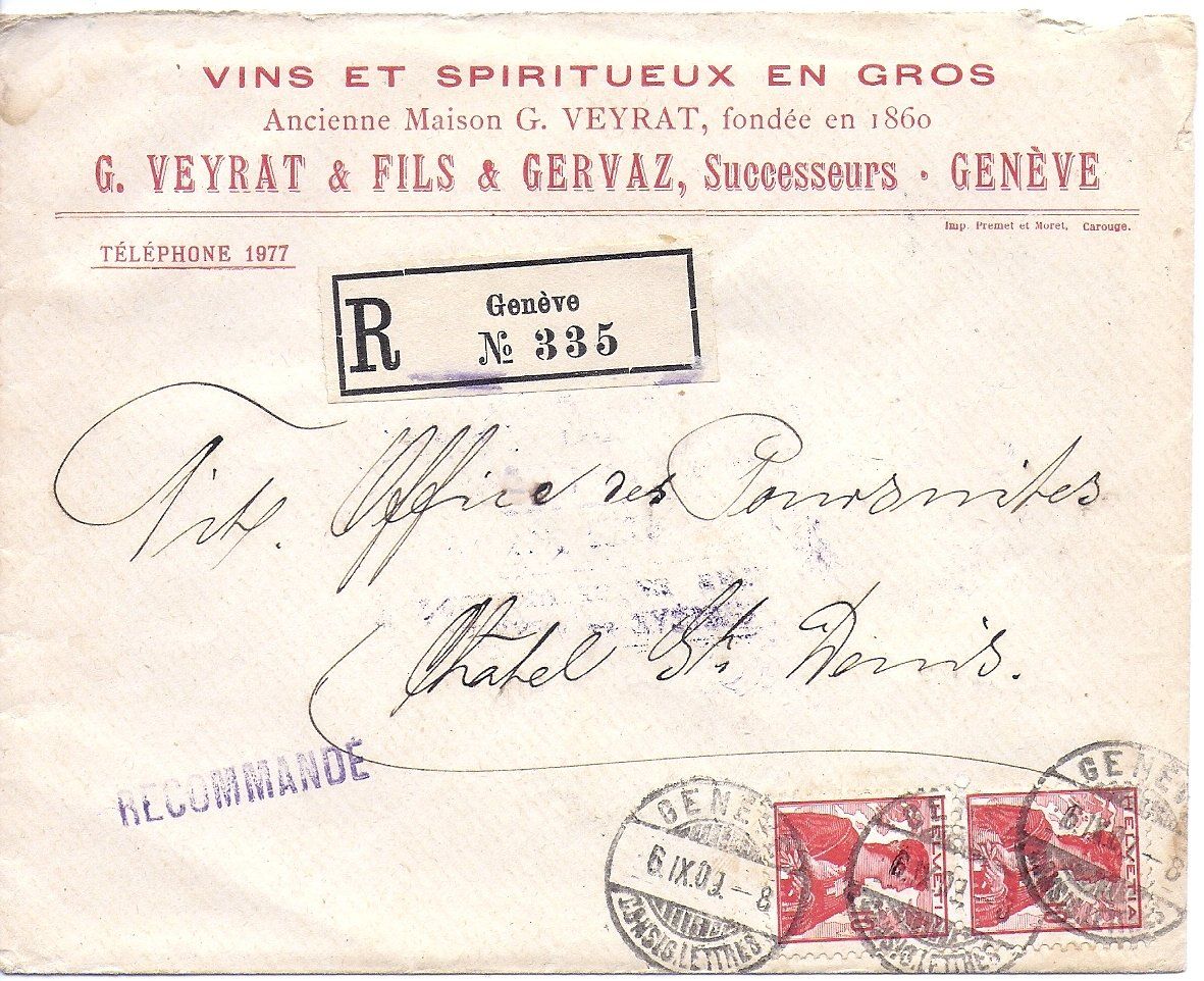 Alle Briefmarken: LETTRE DE LA MAISON VEYRAT, de Genève à Châtel - St - Denis – Gebraucht aus Les Verrières von Scampi0