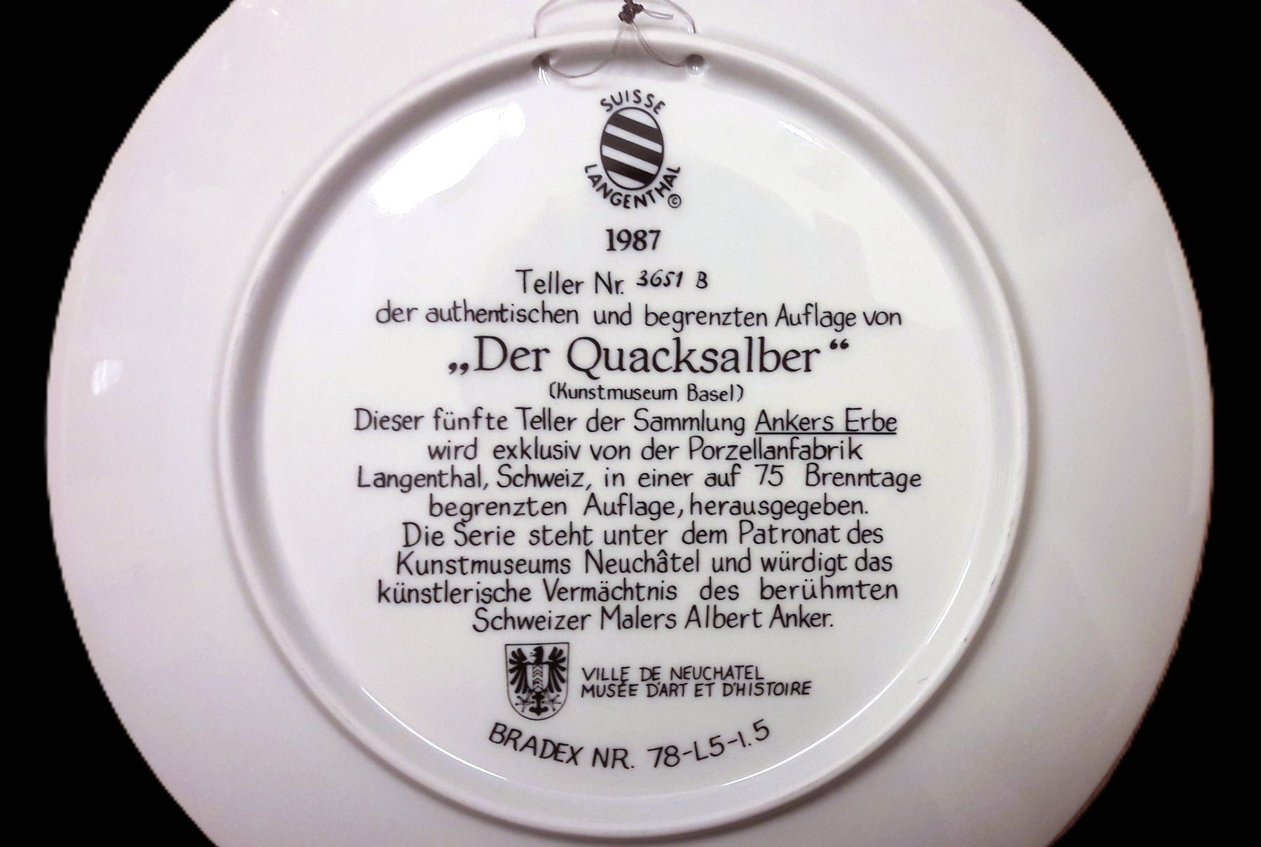 Piatti: Langenthal Teller Anker Der Quacksalber Le Charlatan 23 cm – Usato da Tavannes venduto da Brocashop 3