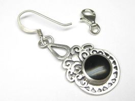Vintage 1 Ohrring Ohrhänger Anhänger einzeln Silber 925 Onyx