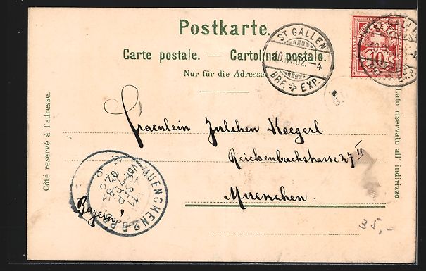 Cartoline postali: Alt-St. Gallen, Platzthor, Wappen, 1902 – Usato da Berlin venduto da bartko-reher 1