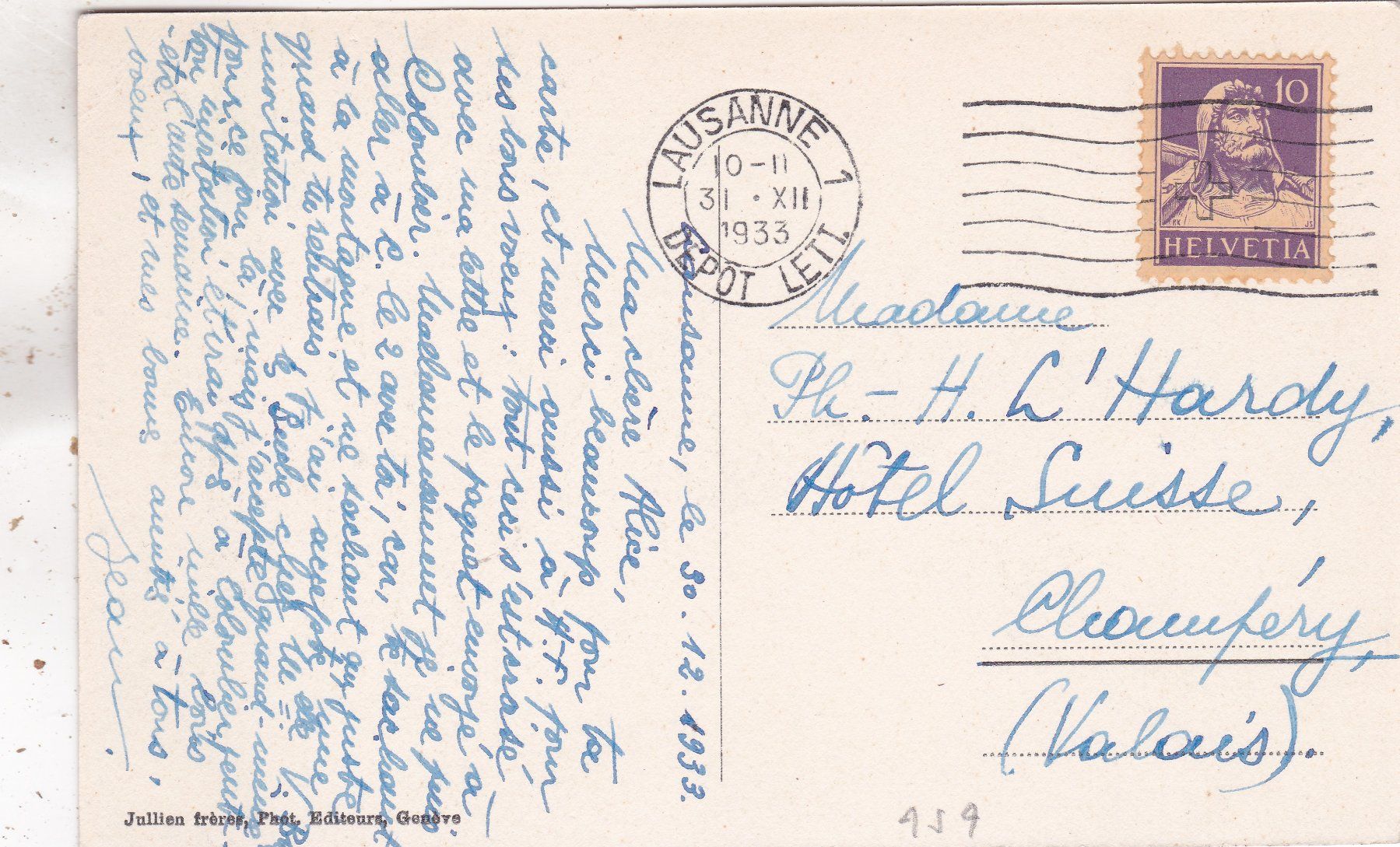 Cartoline postali: Paysanne de Champéry 1933 – Usato da Herisau venduto da Lisegrat2008 1