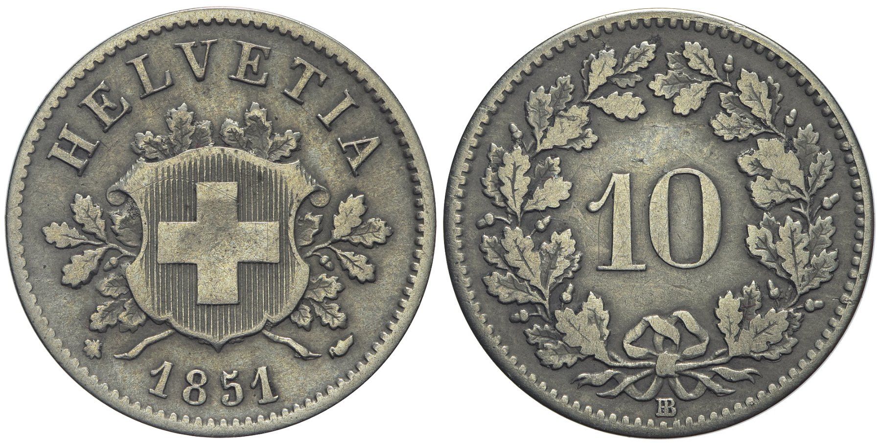 Alle Münzen: 10 Rappen 1851 (06) – Gebraucht aus Chiasso von Novamarketing