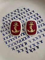 Red enamel earrings with gold anchor