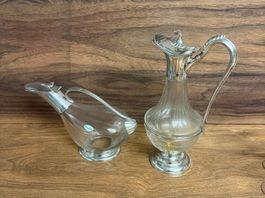 Elegantes Set: Glaskaraffe & Krug mit Silberaufsatz