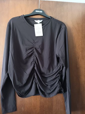 top  Neues H&M Langarmshirt mit Raffung, Grösse XL, Braun