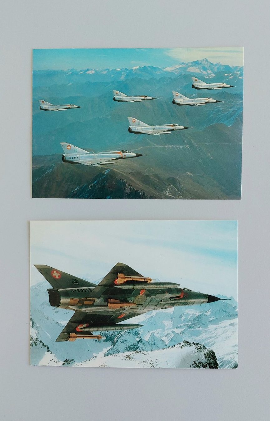 Cartoline postali: 2 Mirage IIIS Postkarten / CH-Luftwaffe – Usato da Brütten venduto da Tempest4