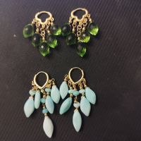 2 st. -Peru Blue Opal+ Green Precious Gemstone Earrings