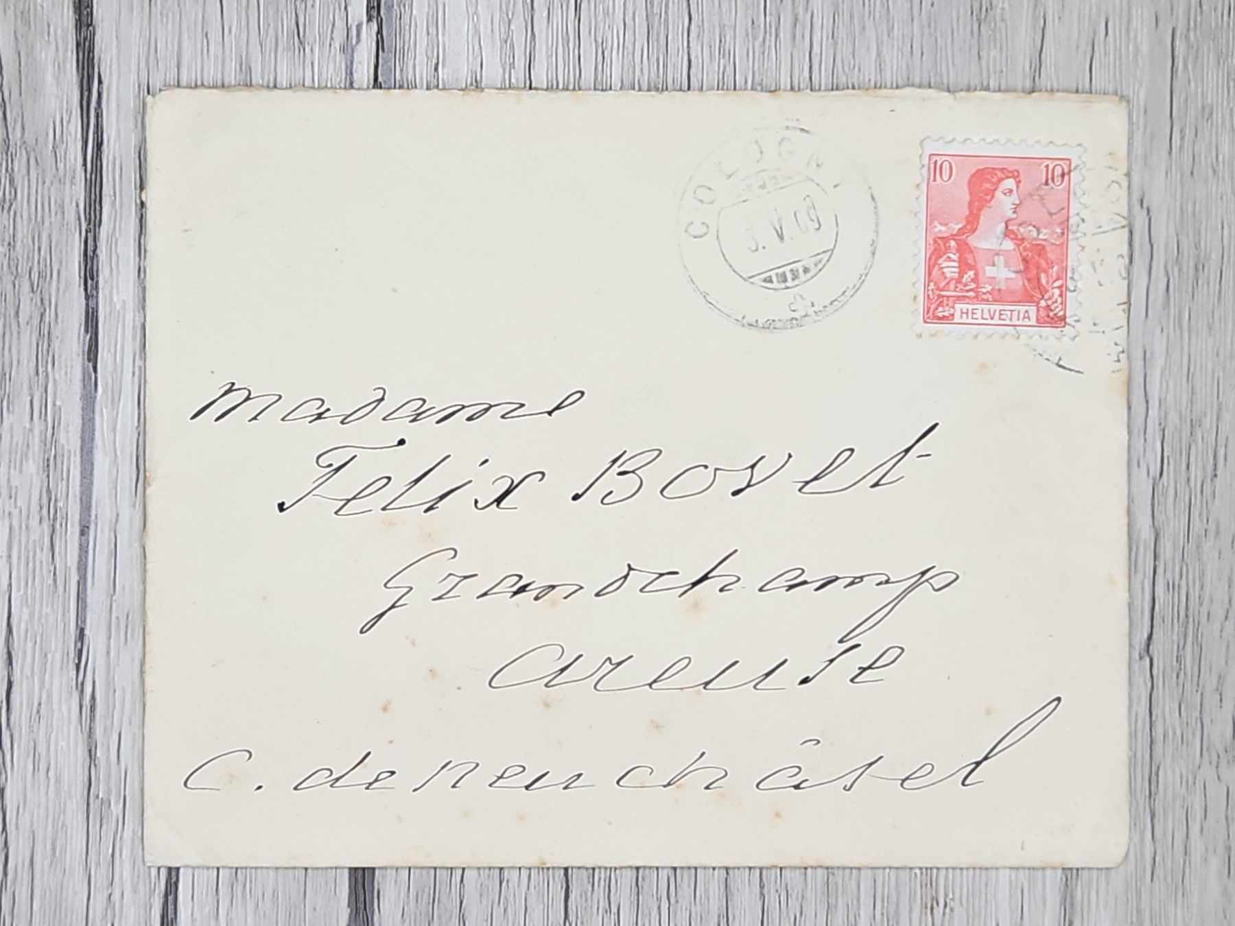 Tutti i francobolli: CL13 Enveloppe + Timbre Suisse 1909 – Usato da Cousset venduto da Patrick_Collections