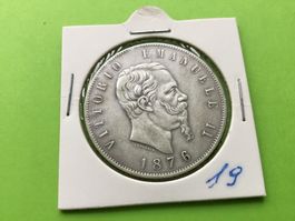 5 Lire Silbermünze ,Vittorio Emanuele ll 1876 R.