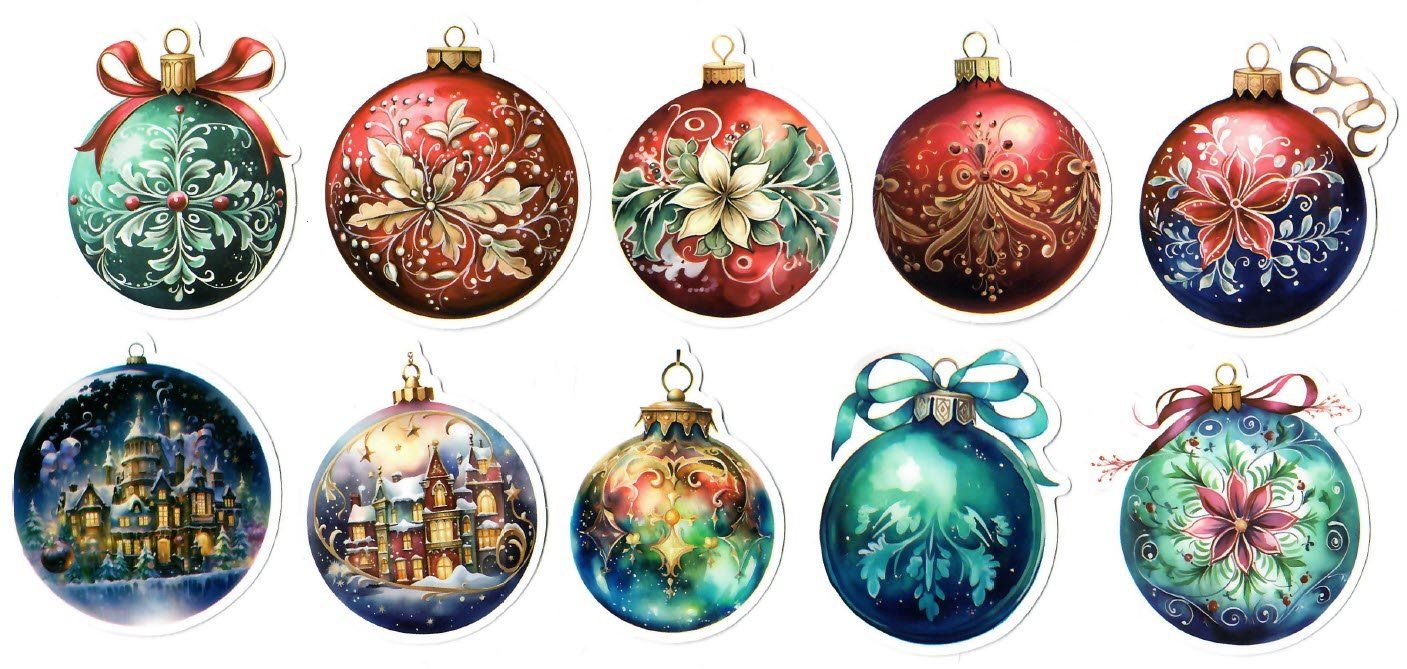 Sticker: 10 Stk. Weihnachtskugeln Sticker, Set 5, ca. 5x6 cm – Nuovo e nell'imballaggio originale da Zollikofen venduto da Blackie