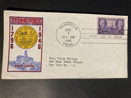 USA 1946 illustrierter FDC 3c 150 J. Tennessee (nur Front)