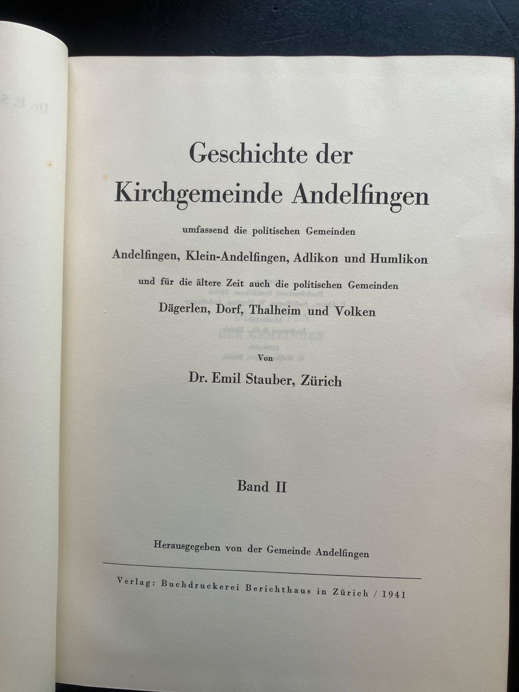 Libri: Andelfingen. Dr. E. Stauber. 1943 – Usato da Wangen ZH venduto da day01 3