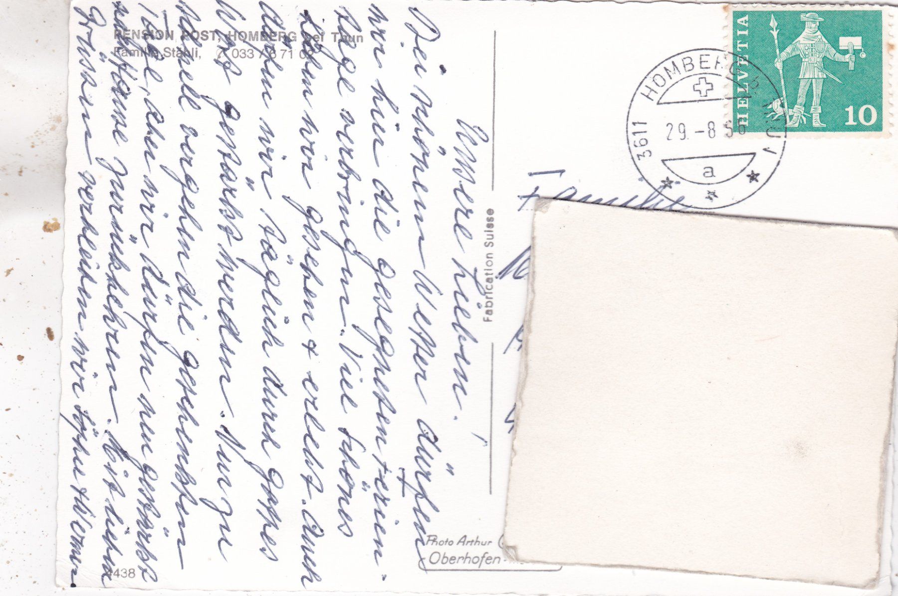 Cartes postales: Homberg bei Thun Pension Post 1966 – D'occasion à Herisau par Lisegrat2008 1