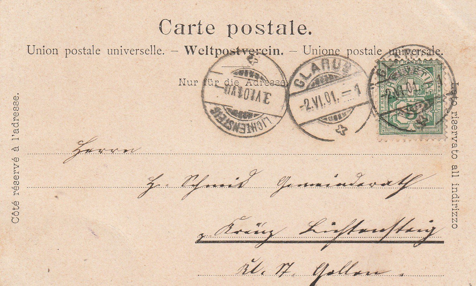 Cartoline postali: Ansichtskarte Glarus mit Glärnisch, datiert 1901, gelaufen – Usato da Rupperswil venduto da Ema10 1