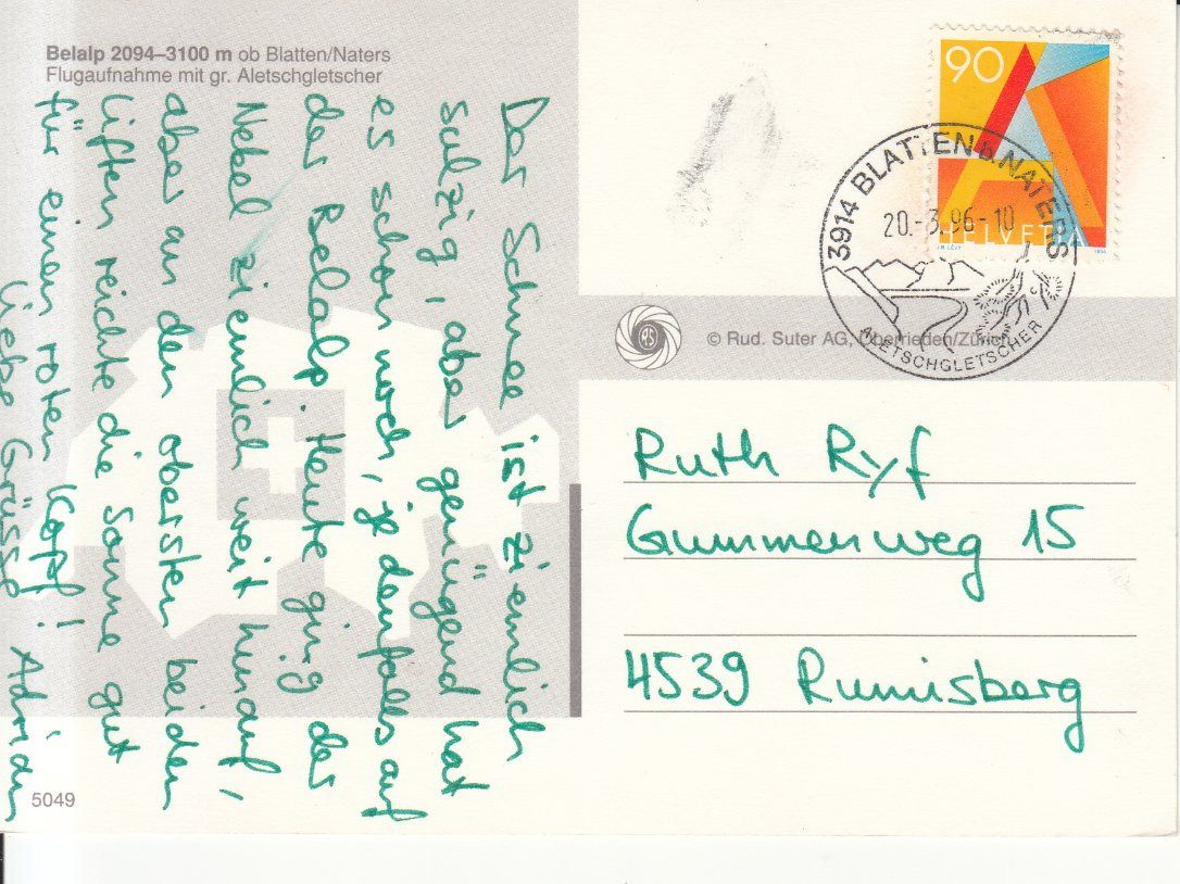 Cartoline postali: Belalp 1996 – Usato da Bürglen TG venduto da StampGraf 1