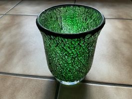 VASE PHOTOPHORE en verre craquelé vert - Hauteur 14.5 cm