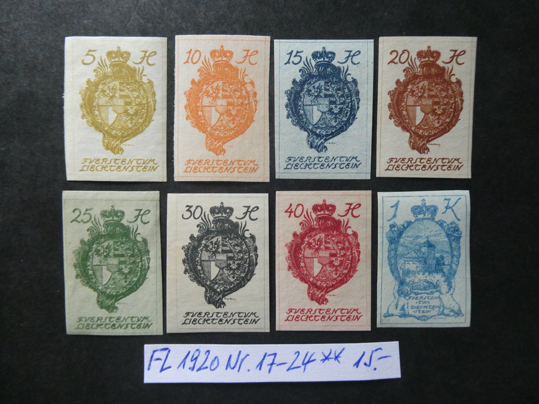 Tutti i francobolli: FL 1920 Nr. 17-24 postfrisch – Usato da Lausen venduto da Herbamare01
