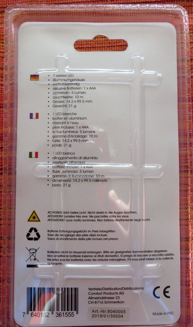 Lampes: Taschenlampe TL 1/5 LED – Neuf avec emballage d'origine à Grüningen par Urtica 1