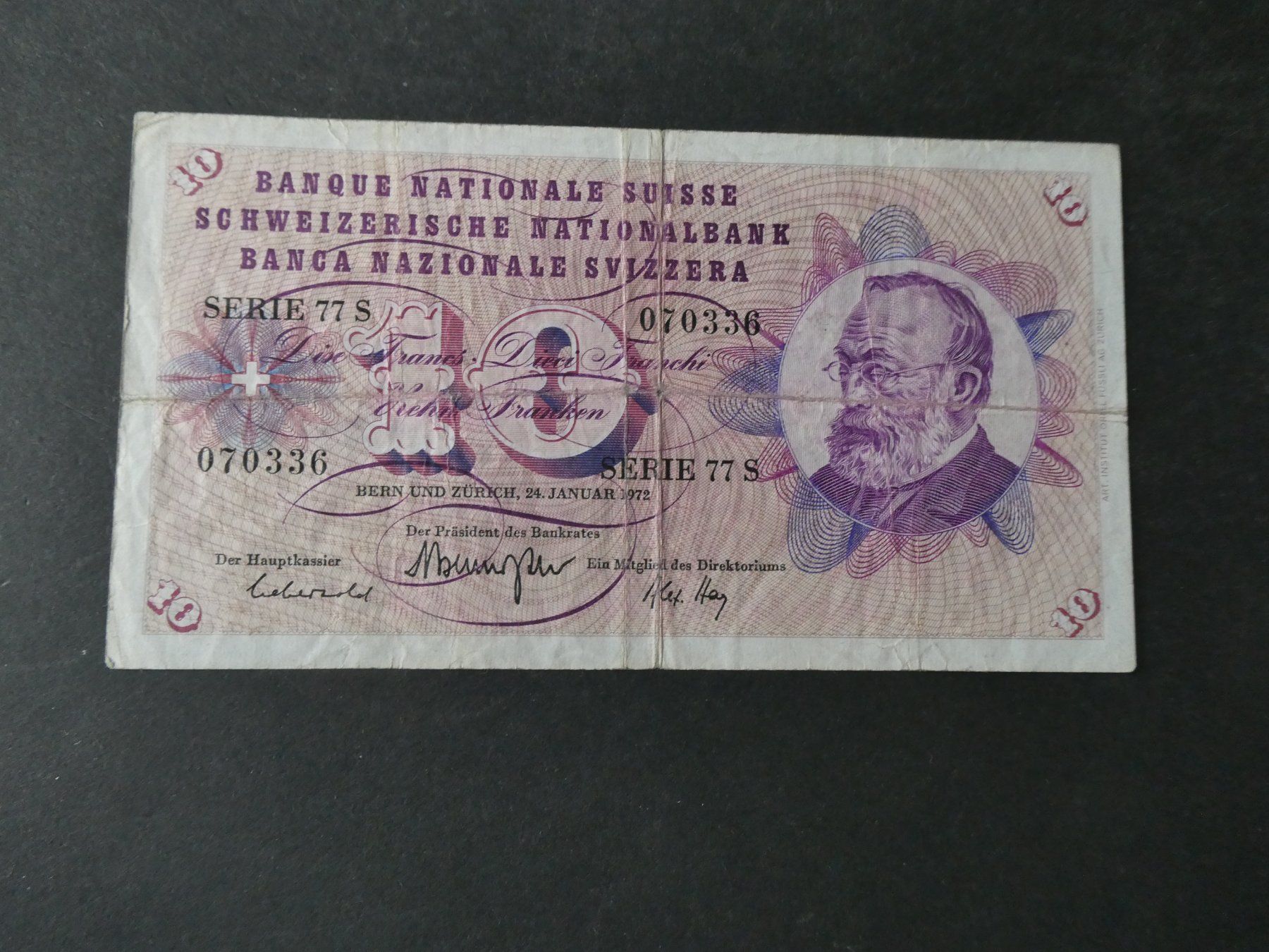 Banconote: Schweiz 1972, 10 Franken – Usato da Hinterforst venduto da Rohusri