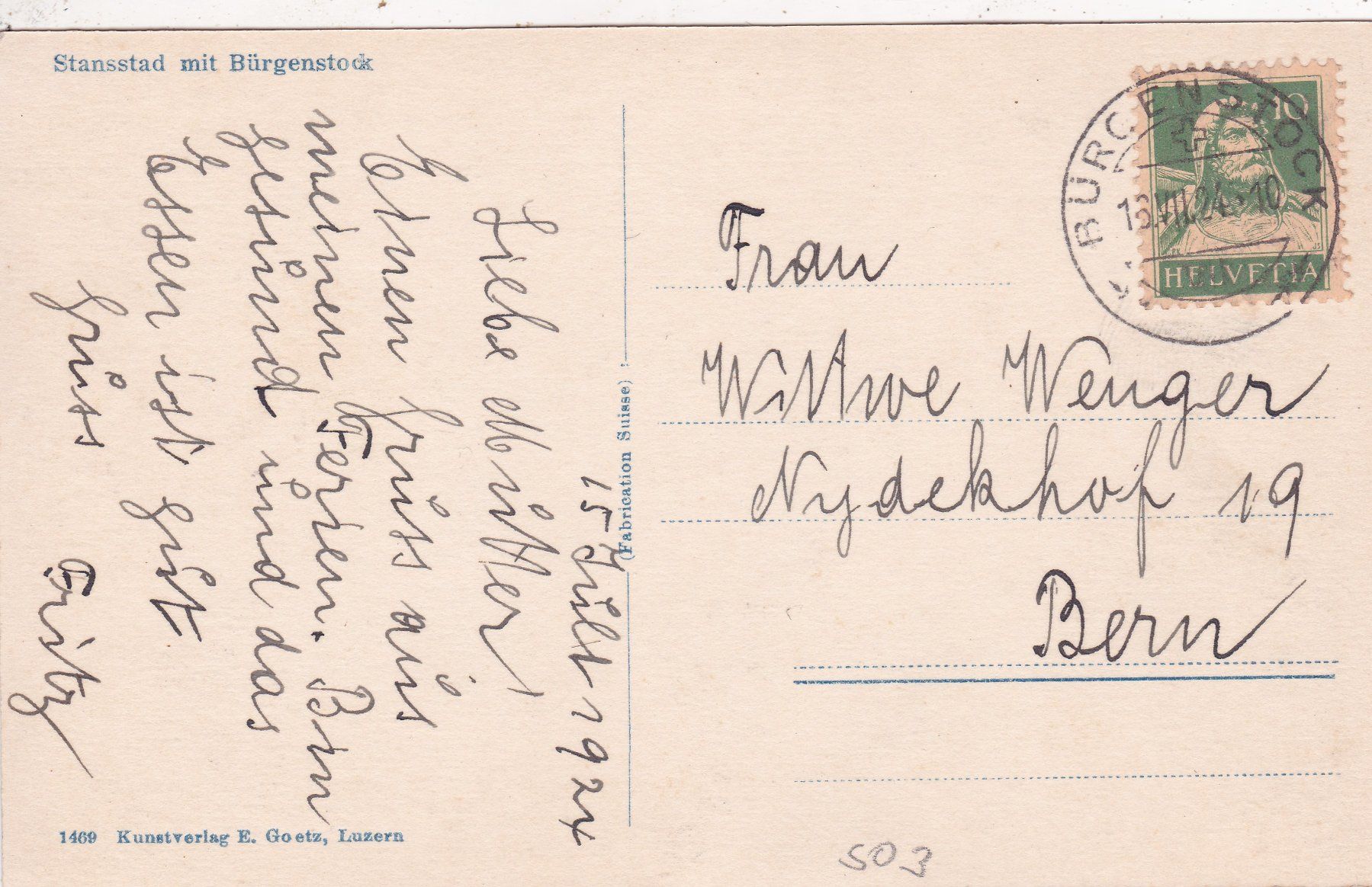 Cartoline postali: Stansstad mit Bürgenstock 1924 – Usato da Herisau venduto da Lisegrat2008 1
