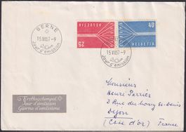 1957, Nr.332+333 (EUROPA) FDC - ungewöhnlich geklebt! 150.-+