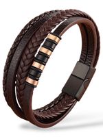 ARMBAND HERREN LEDER EDELSTAHL MAGNETVERSCHLUSS BRAUN ROSE