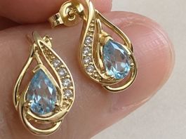 Paar Ohrstecker 375/- Gelbgold mit Blautopas