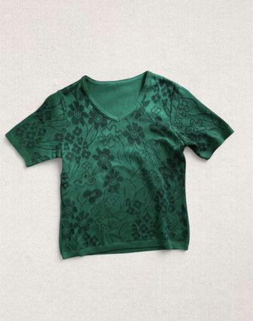 Damen T-Shirt grün mit Blumenmuster kurzarm Grösse M
