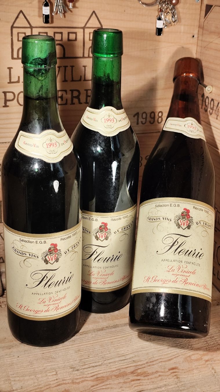 Vino: 3 x 1993 Fleurie – Nuovo e nell'imballaggio originale da Büsserach venduto da Vintage-vins