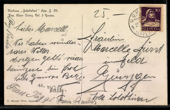 Cartoline postali: Jakobsbad /App., Kurhaus Jakobsbad, Bes. – Usato da Berlin venduto da bartko-reher 1
