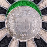 5 Franken 1931 Abart 10* ü. Kopf -unz, schöne Patina