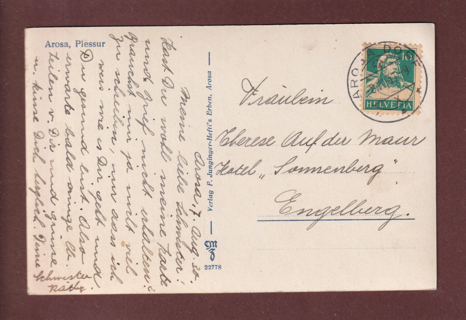 Cartoline postali: AROSA - Plessur - 1930 – Usato da Pully venduto da nicecards 1