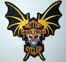 RIDE FREE SKULL BAT WING LARGE BIKER HARLEY SEW ON PATCH USA