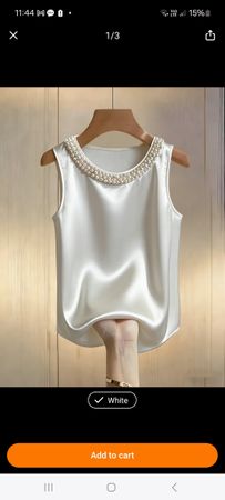 Sommerliches Seidentop mit Perlenkragen, Gr XL, Top, neu