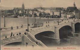 Alte Ansichtskarte Basel, Neue Rheinbrücke, Tram, gel. 1907