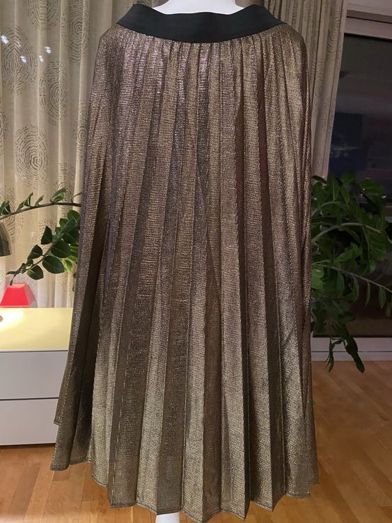 Jupe Plissée Scintillante Dorée Ann Taylor - Taille 14, Noir Et Or - Neuf Avec étiquettes