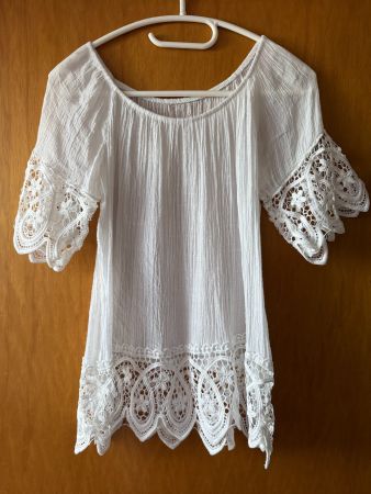 Sommer Tunika Bluse, weiss, Gr. S, made in Italy, Spitze
