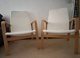 2x Vintage IKEA Sessel Hajdeby  Weiß / Helles Holz (Set)