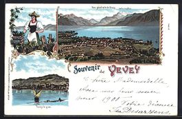 Litho Vevey, le quai, Vue generale, la D