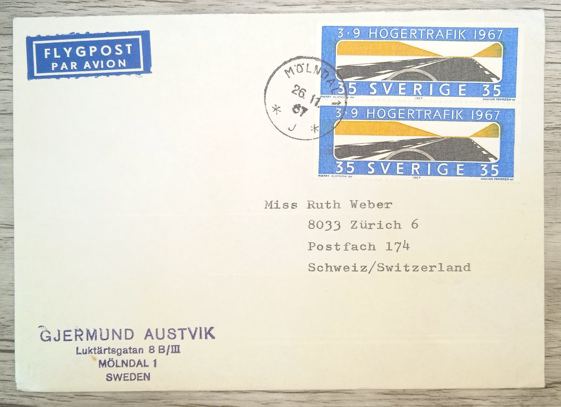 Tutti i francobolli: TR69 Enveloppe + Timbre Suede 1967 – Usato da Cousset venduto da Patrick_Collections