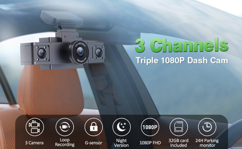 Action Cam: Dashcam-Videorecorder, Dreiobjektiv-Autokamera Parkmonitor – Neu und originalverpackt aus Genève von Top-Trend 9