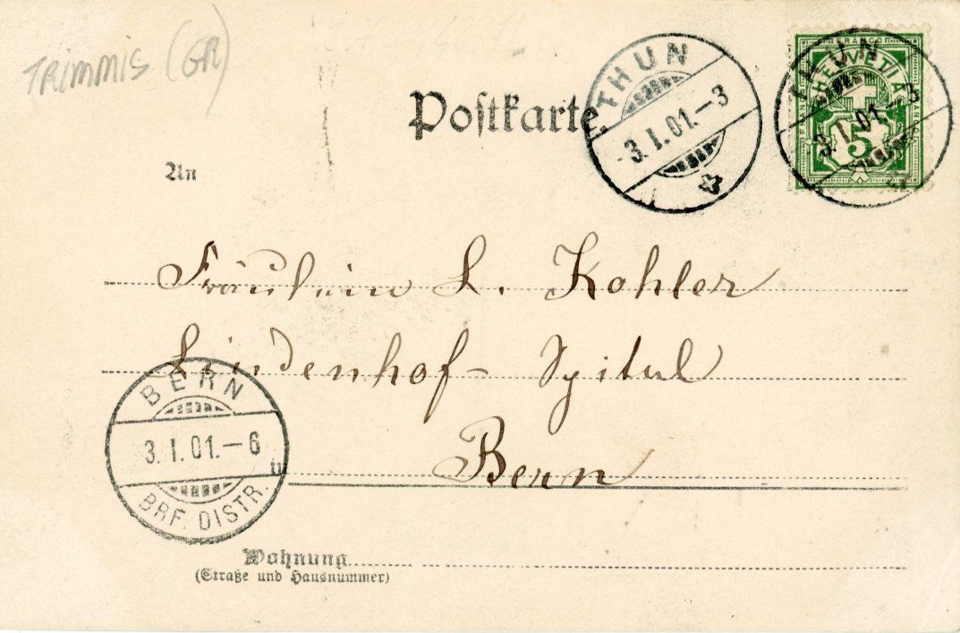 Cartoline postali: Trimmis   GR         um  1 9 0 1 – Usato da Brig venduto da Valcards54 1